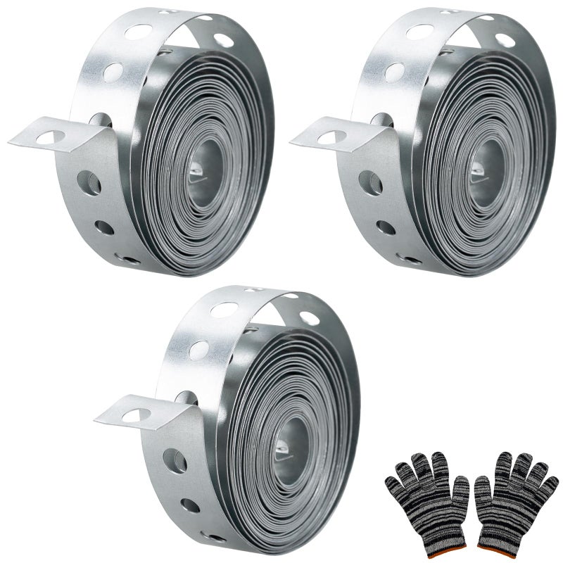 AxiSculpt Galvanized Metal Pipe Strap 3/4-Inch x 10-Feet 27-Gauge for Pipe Support Hanging and Flexible Trimming with Holes, 3 Pack - Image 1